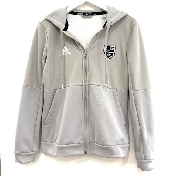 Adidas LA Kings Hockey NHL Grey Zipper Hoodie Sweatshirt Pockets Mens Small - Picture 1 of 5